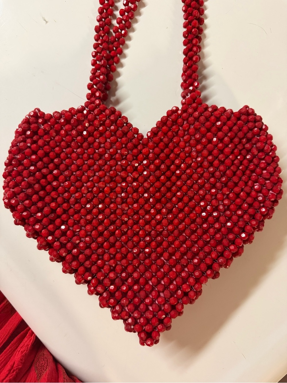 Isaac Mizrahi Red Beaded Heart Crossbody Shoulder Purse